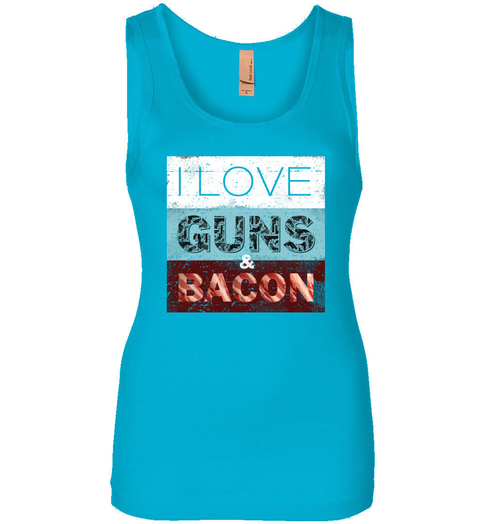 I Love Guns & Bacon - Women's Pro Firearms Apparel - Turquoise Tank Top
