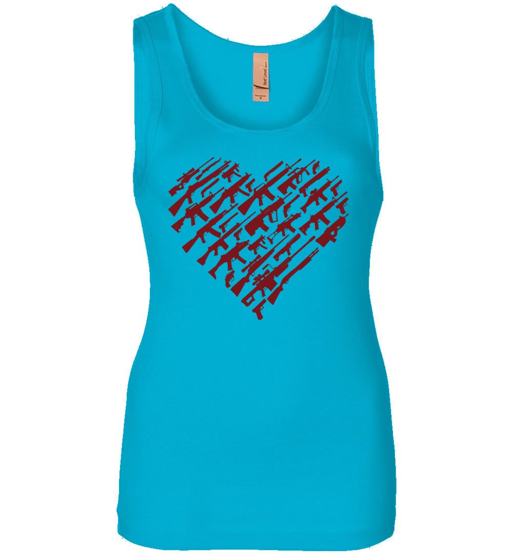 I Love Guns, Heart Made of Guns - Women's Tank Top - Turquoise