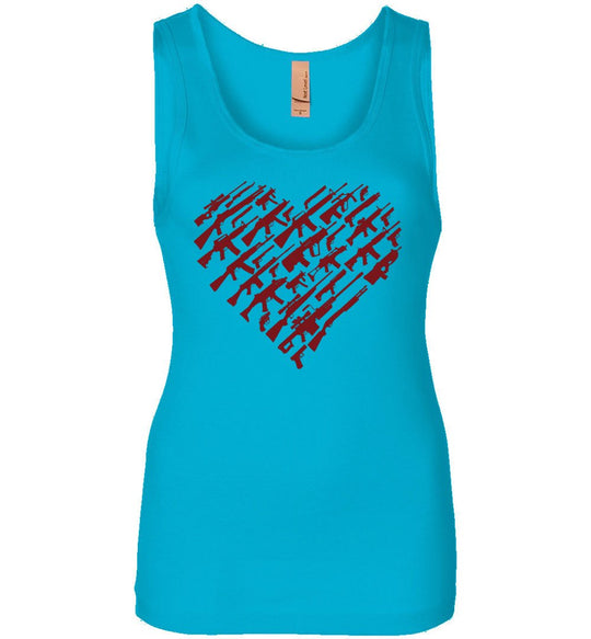 I Love Guns, Heart Made of Guns - Women's Tank Top - Turquoise