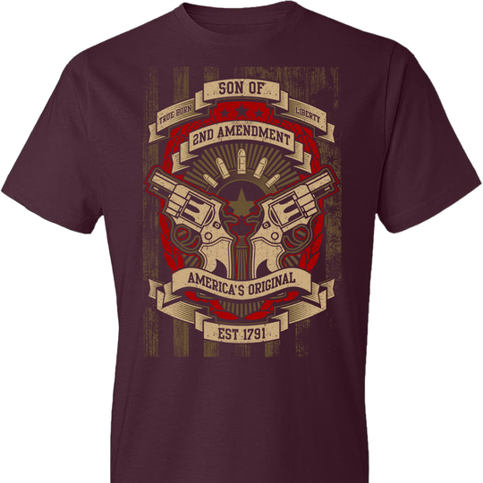 Son of Liberty 2nd Amendment Men's Apparel - Maroon Tshirt