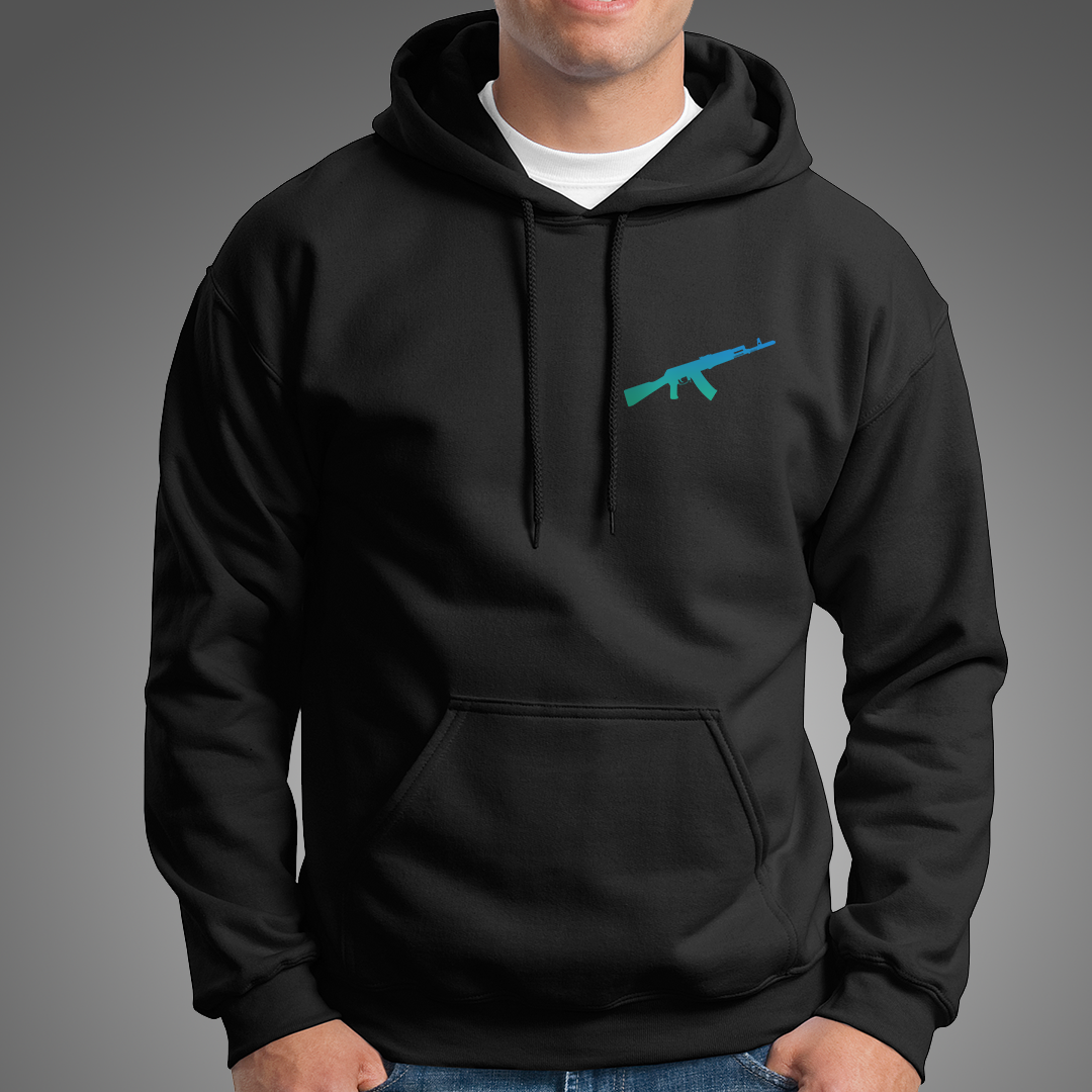 AK-47 AKM Rifle Silhouette Firearm Men's Hoodie -  Black
