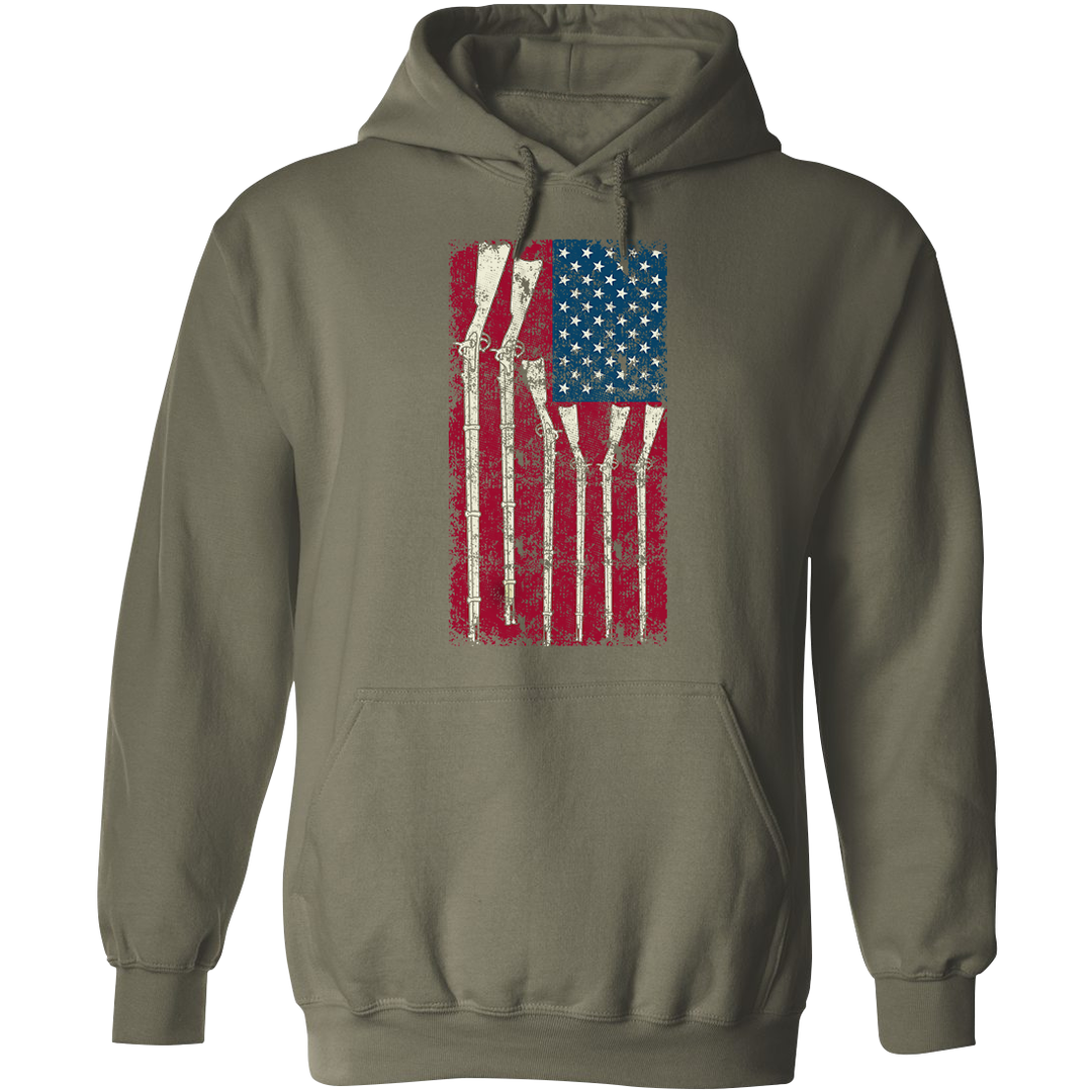 American Flag with Guns - 2nd Amendment Men's Hoodie - Military Green