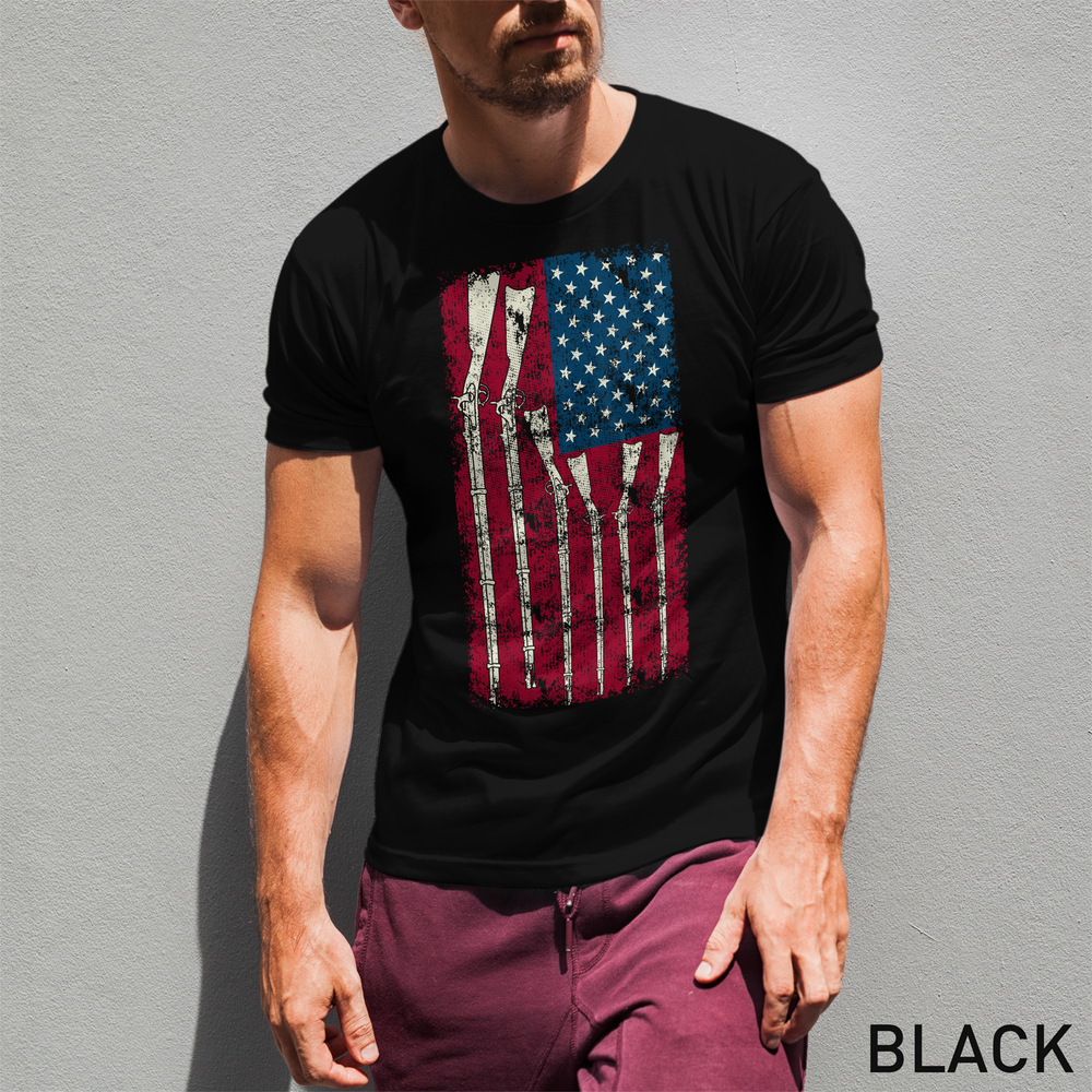 American Flag with Guns - 2nd Amendment Men's T Shirts - Black
