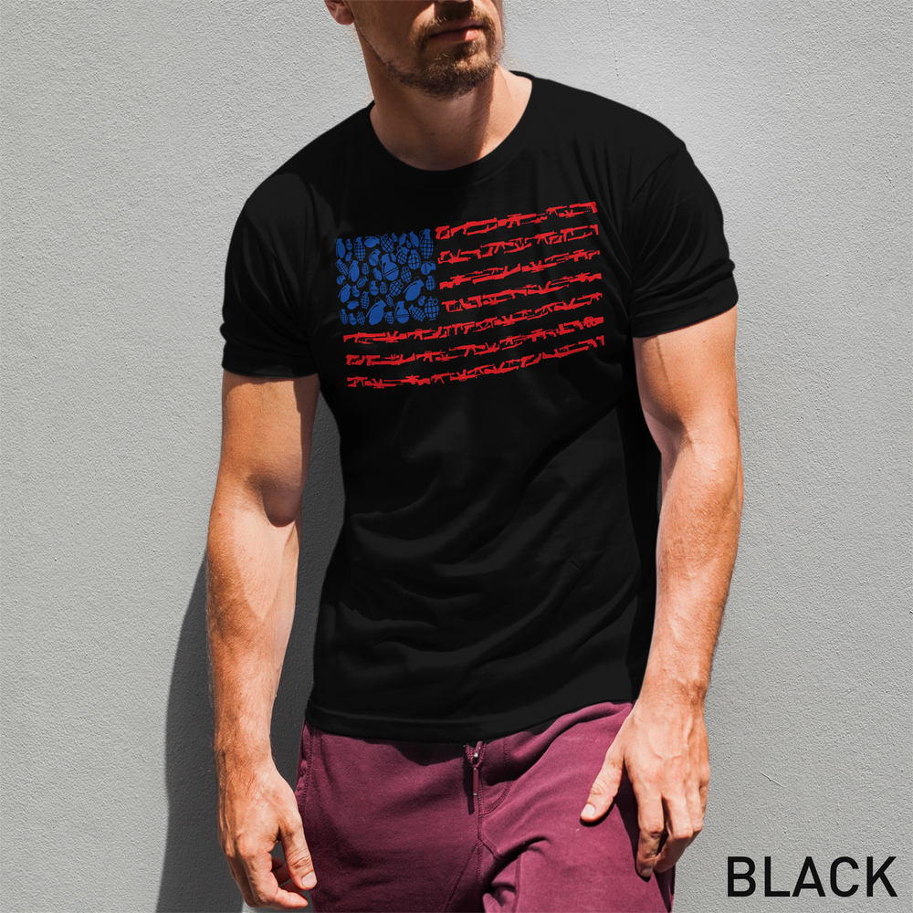 American Flag Made of Guns 2nd Amendment Men’s Tee - Black