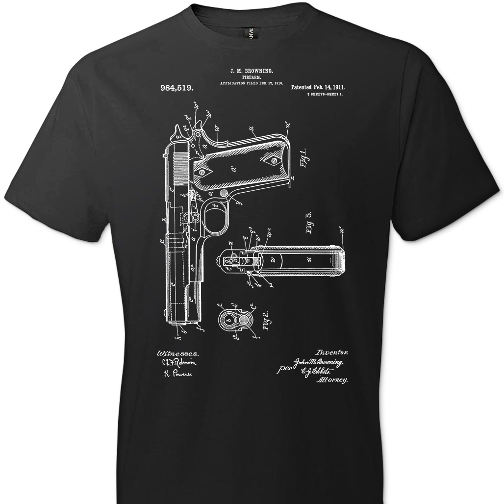 Colt Browning 1911 Handgun Patent Men's Tshirt - Black
