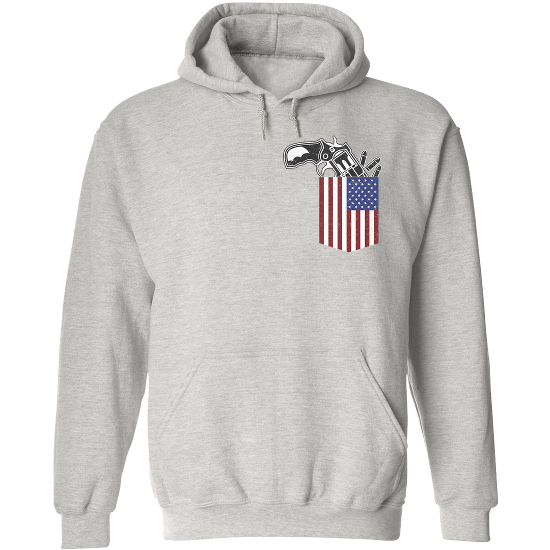 Gun in the Pocket, USA Flag-2nd Amendment Hoodie-Light Grey