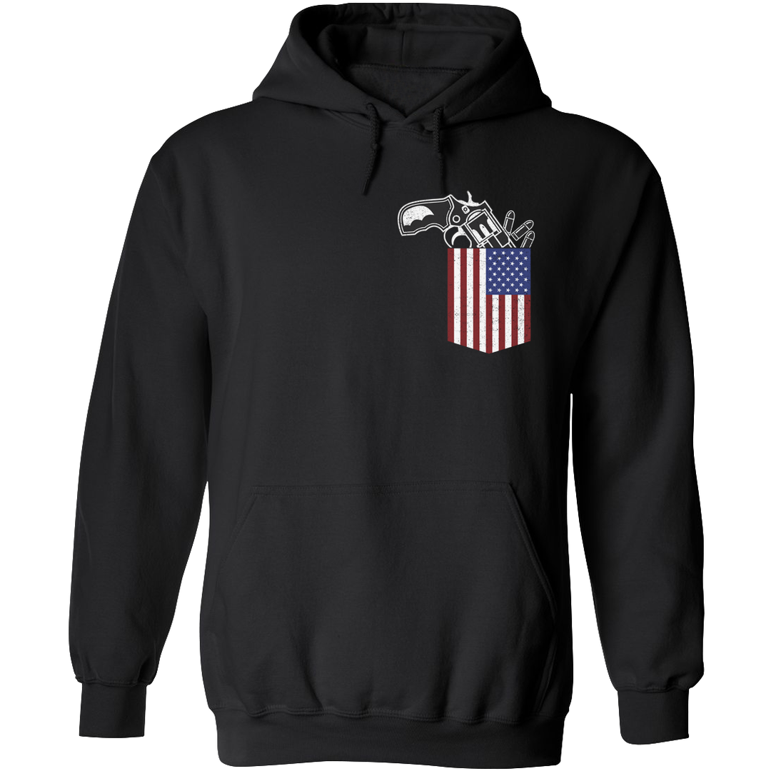 Gun in the Pocket, USA Flag-2nd Amendment Hoodie-Black