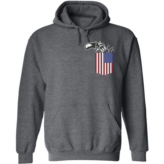 Gun in the Pocket, USA Flag-2nd Amendment Hoodie-Dark Heather