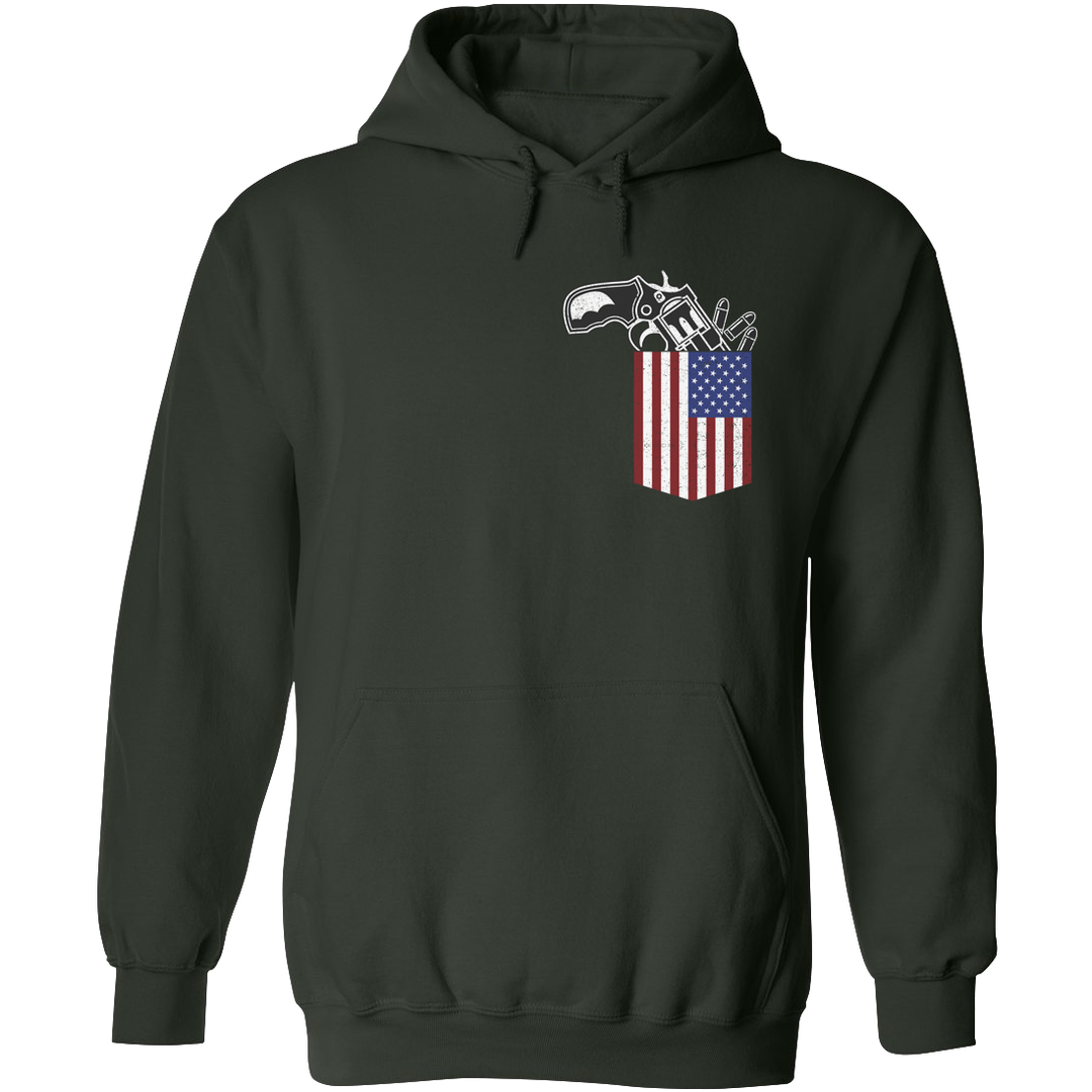 Gun in the Pocket, USA Flag-2nd Amendment Hoodie-Green