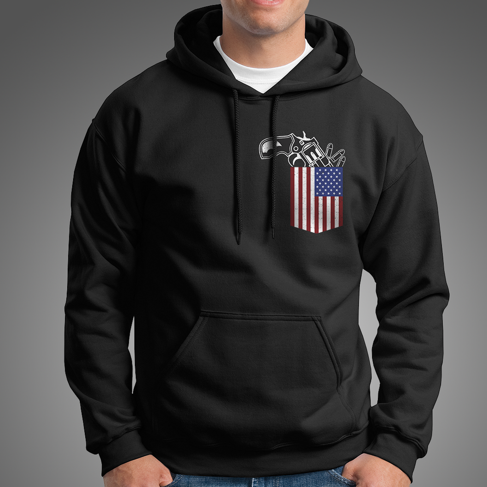 Gun in the Pocket, USA Flag-2nd Amendment Hoodie-Black