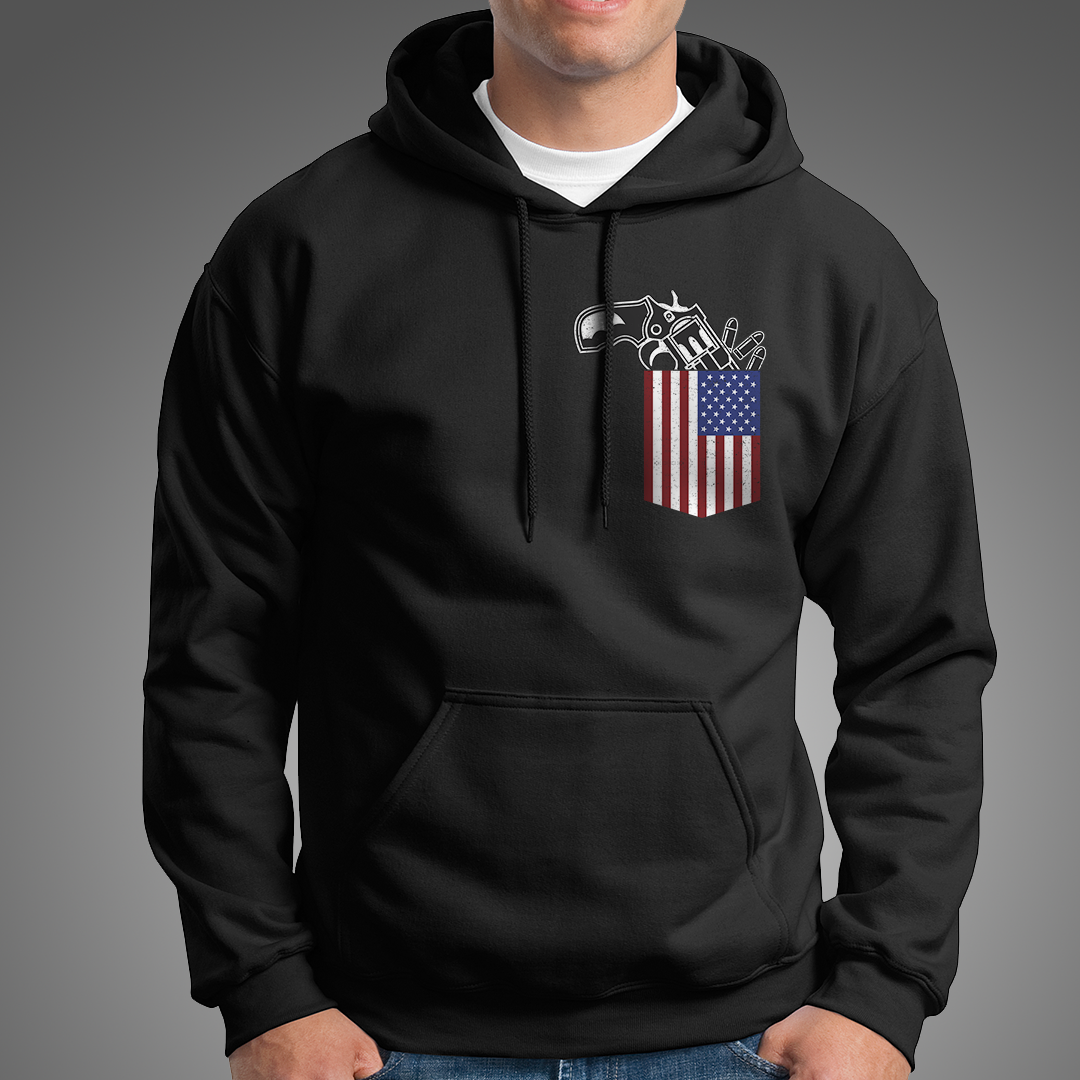 Gun in the Pocket, USA Flag-2nd Amendment Hoodie-Black
