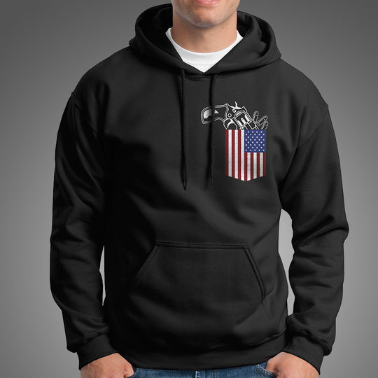 Gun in the Pocket, USA Flag-2nd Amendment Hoodie-Black