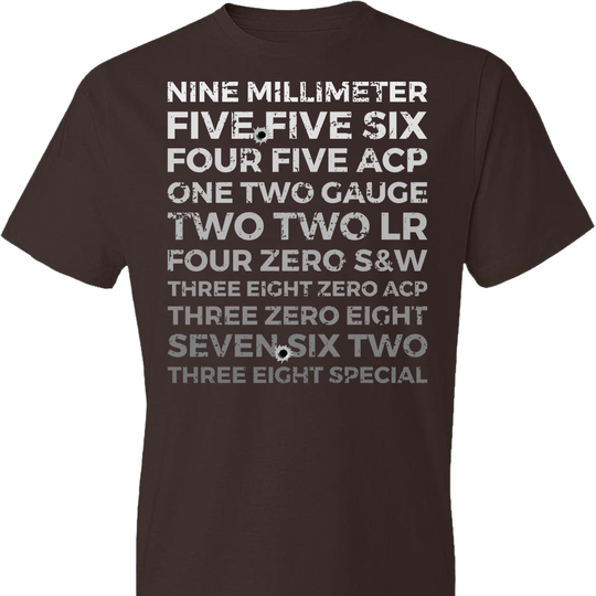 Top 10 Most Popular U.S. Calibers - Men's Pro Gun T-Shirt - Dark Brown