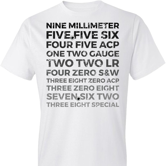 Top 10 Most Popular U.S. Calibers - Men's Pro Gun T-Shirt - White