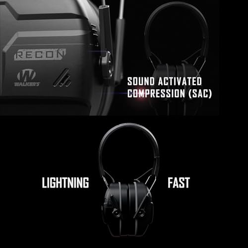 Walker's Recon Digital Muffs - Durable IPX4 Resistant Shooting Hearing Protection Electronic Muffs, 2 AAA Batteries Included