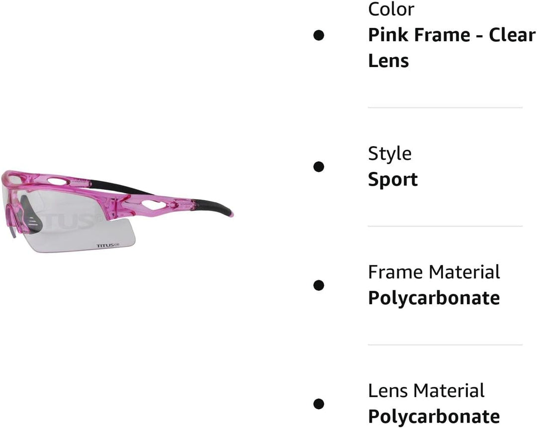 TITUS G20 All Sport Safety Glasses Shooting Eyewear Motorcycle Protection ANSI Z87+ Compliant (With Pouch, Pink Frame - Clear Lens)