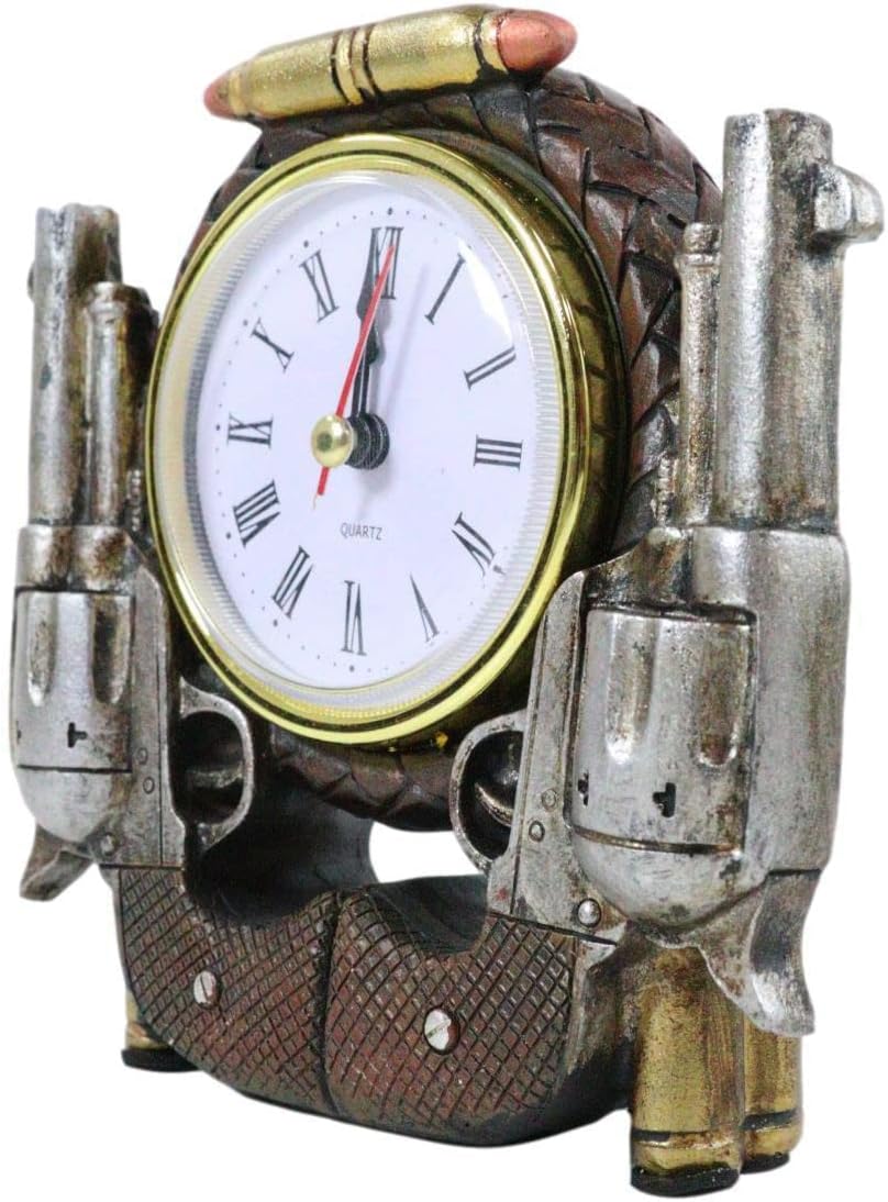 Rustic Western Cowboy Dual Pistol Revolver Clock (4.75")