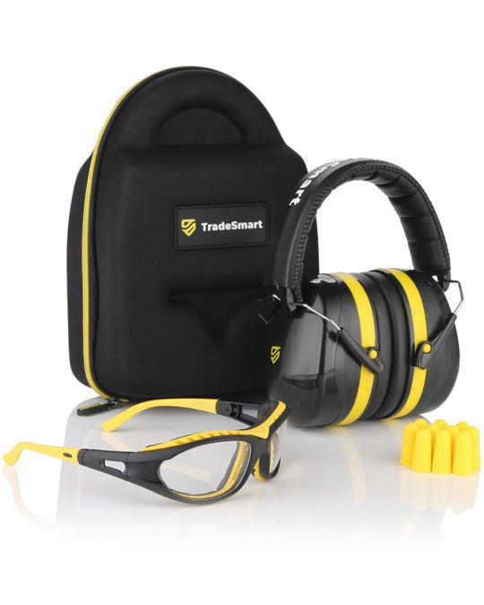 TradeSmart All-in-One Shooting Ear Protection - Comfort+ NRR 28 Earmuffs, Glasses & Earplugs + Carry Case