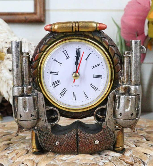 Rustic Western Cowboy Dual Pistol Revolver Clock (4.75")