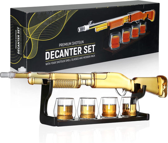 Shotgun Shaped Whiskey Decanter Set (33.8 oz) with 4 Glasses