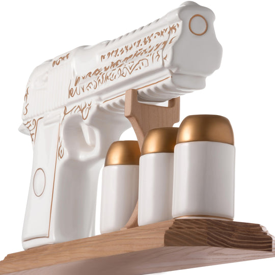 Ceramic Gun Whiskey Decanter Set with 3 Bullet Shot Glasses (17 oz)