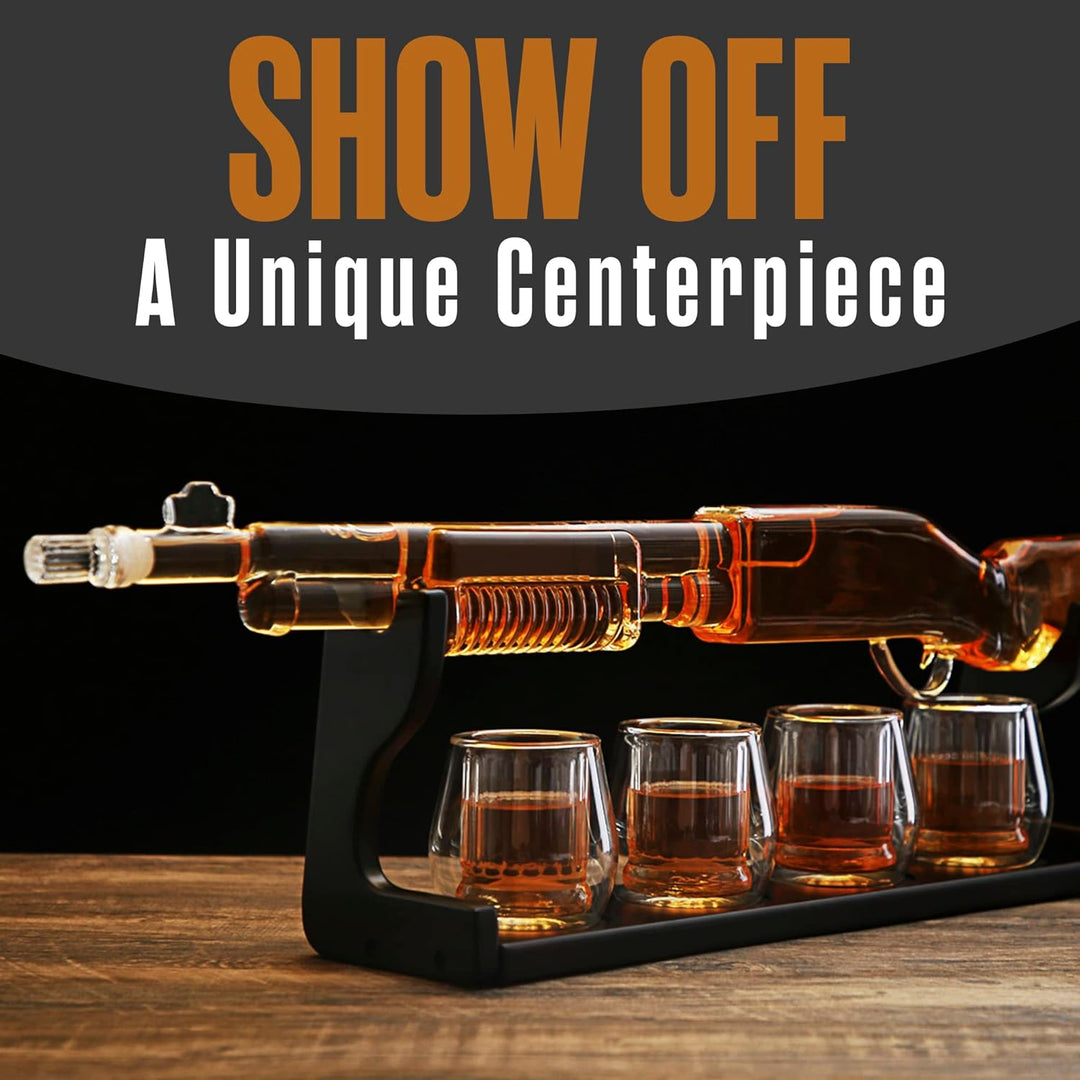 Shotgun Shaped Whiskey Decanter Set (33.8 oz) with 4 Glasses