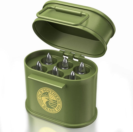 Whiskey Stones Chillers in Military Green Tactical Can - Set of 6