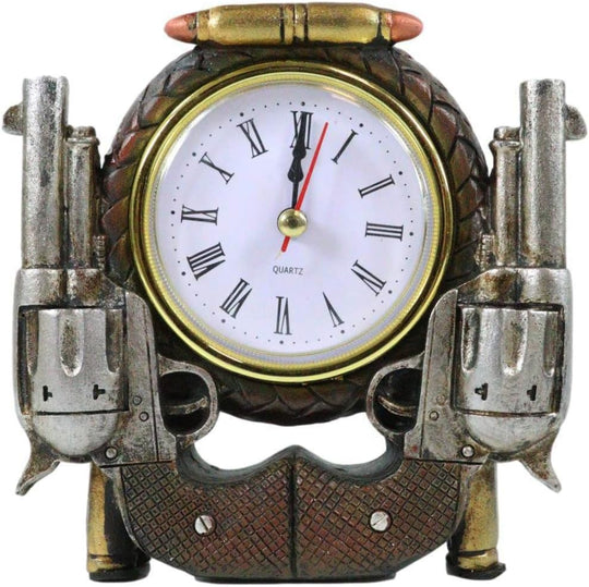 Rustic Western Cowboy Dual Pistol Revolver Clock (4.75")