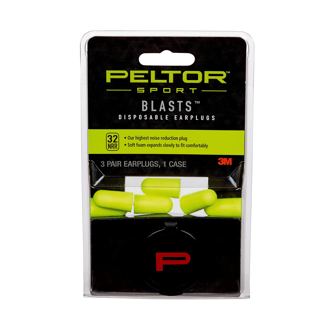 Peltor Sport Blasts Corded Disposable Earplugs 97081-10C, 2 Pair Pack, Neon Yellow