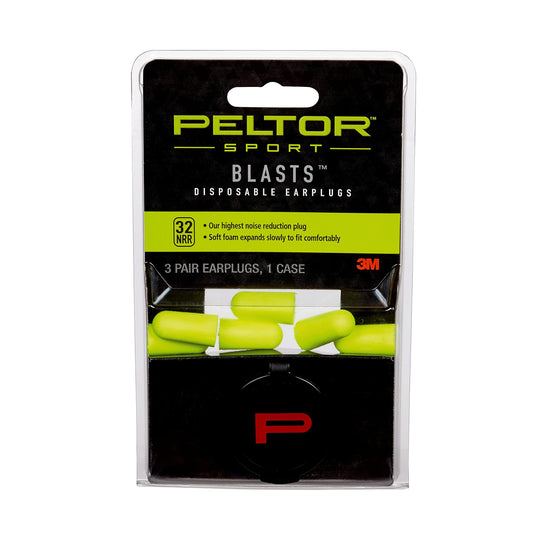 Peltor Sport Blasts Corded Disposable Earplugs 97081-10C, 2 Pair Pack, Neon Yellow