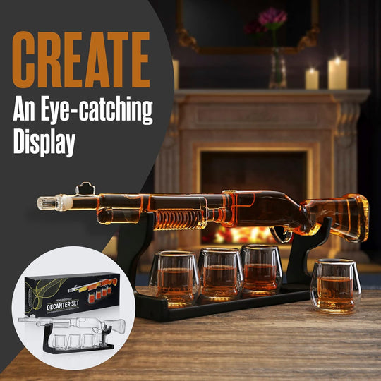 Shotgun Shaped Whiskey Decanter Set (33.8 oz) with 4 Glasses