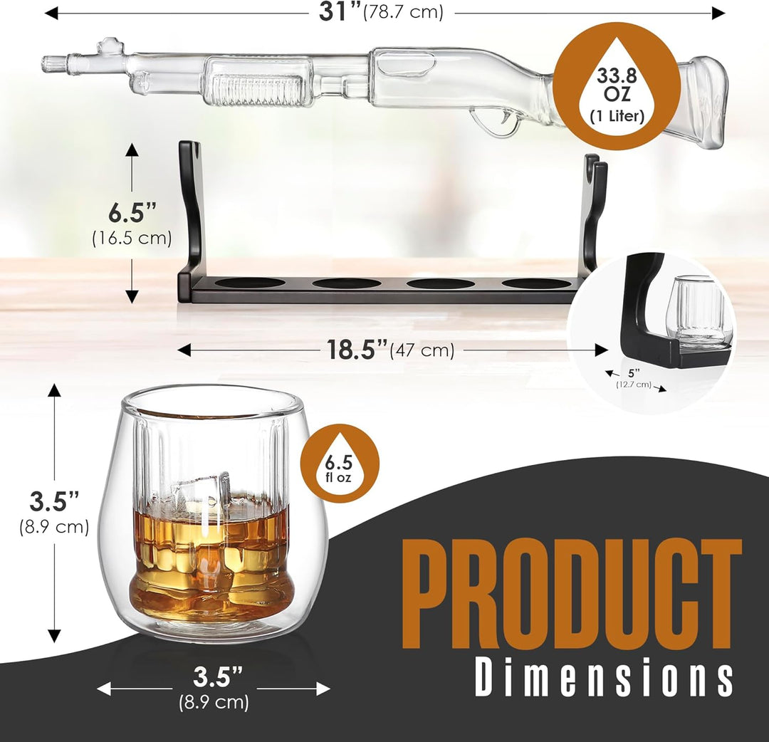 Shotgun Shaped Whiskey Decanter Set (33.8 oz) with 4 Glasses