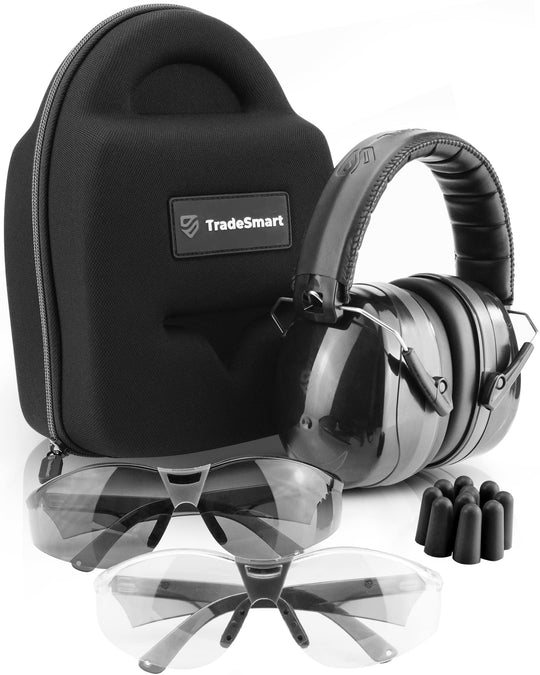 TradeSmart All-in-One Shooting Ear Protection - Comfort+ NRR 28 Earmuffs, Glasses & Earplugs + Carry Case