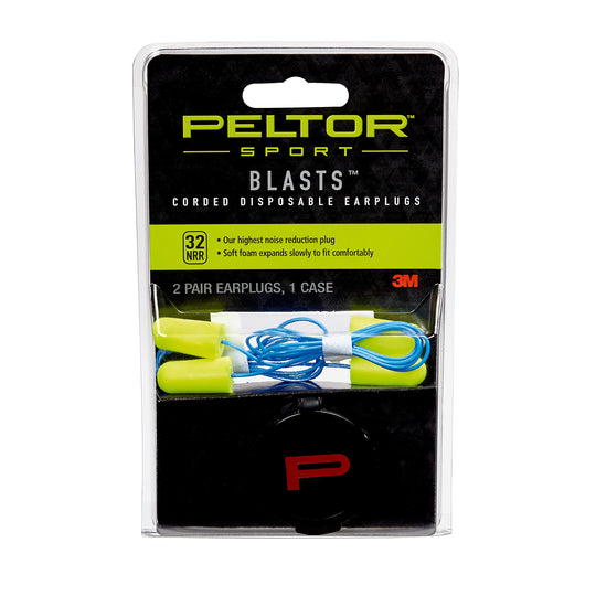 Peltor Sport Blasts Corded Disposable Earplugs 97081-10C, 2 Pair Pack, Neon Yellow