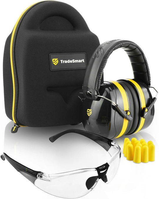 TradeSmart All-in-One Shooting Ear Protection - Comfort+ NRR 28 Earmuffs, Glasses & Earplugs + Carry Case