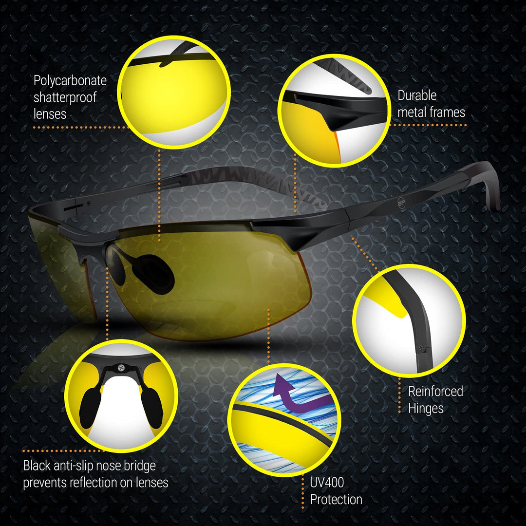 Yellow Glasses for Men/Women - Anti Fog Semi-Polarized Shooting Safety Glasses for Ultimate Eye Protection