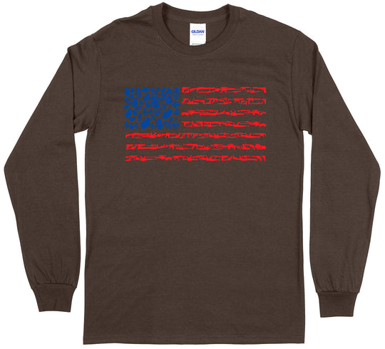 American Flag Made of Guns Silhouettes 2nd Amendment Long Sleeve Men's T-Shirt - Dark Chocolate