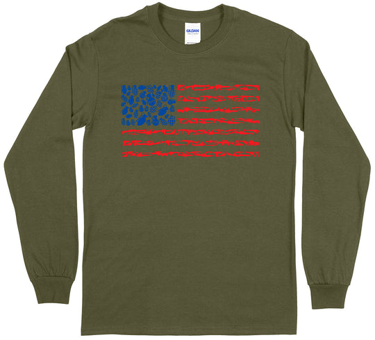 American Flag Made of Guns Silhouettes 2nd Amendment Long Sleeve Men's T-Shirt - Military Green