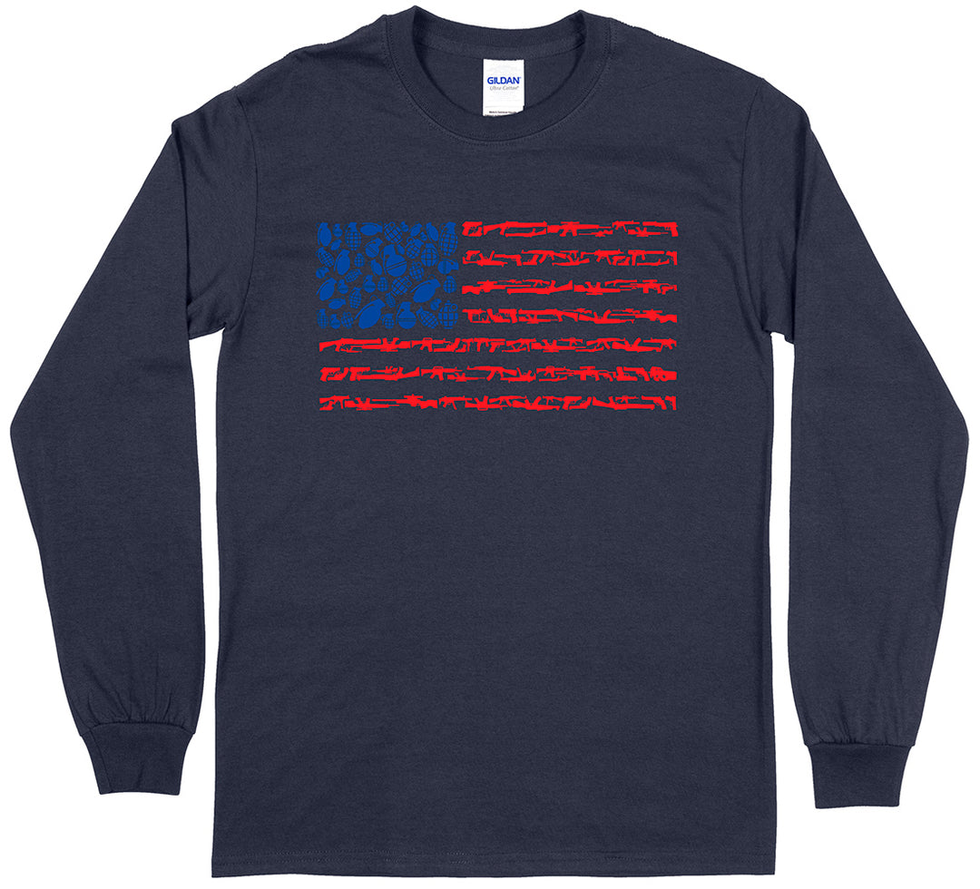 American Flag Made of Guns Silhouettes 2nd Amendment Long Sleeve Men's T-Shirt - Navy