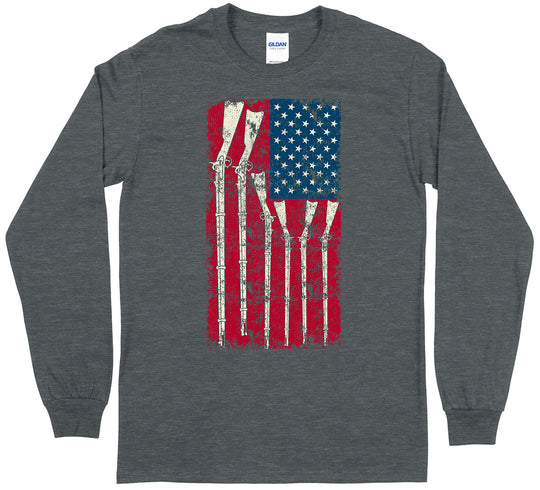 American Flag with Guns 2nd Amendment Long Sleeve T-Shirt - Dark Heather