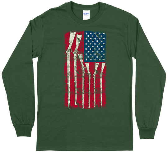 American Flag with Guns 2nd Amendment Long Sleeve T-Shirt - Forest Green