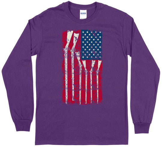 American Flag with Guns 2nd Amendment Long Sleeve T-Shirt - Purple