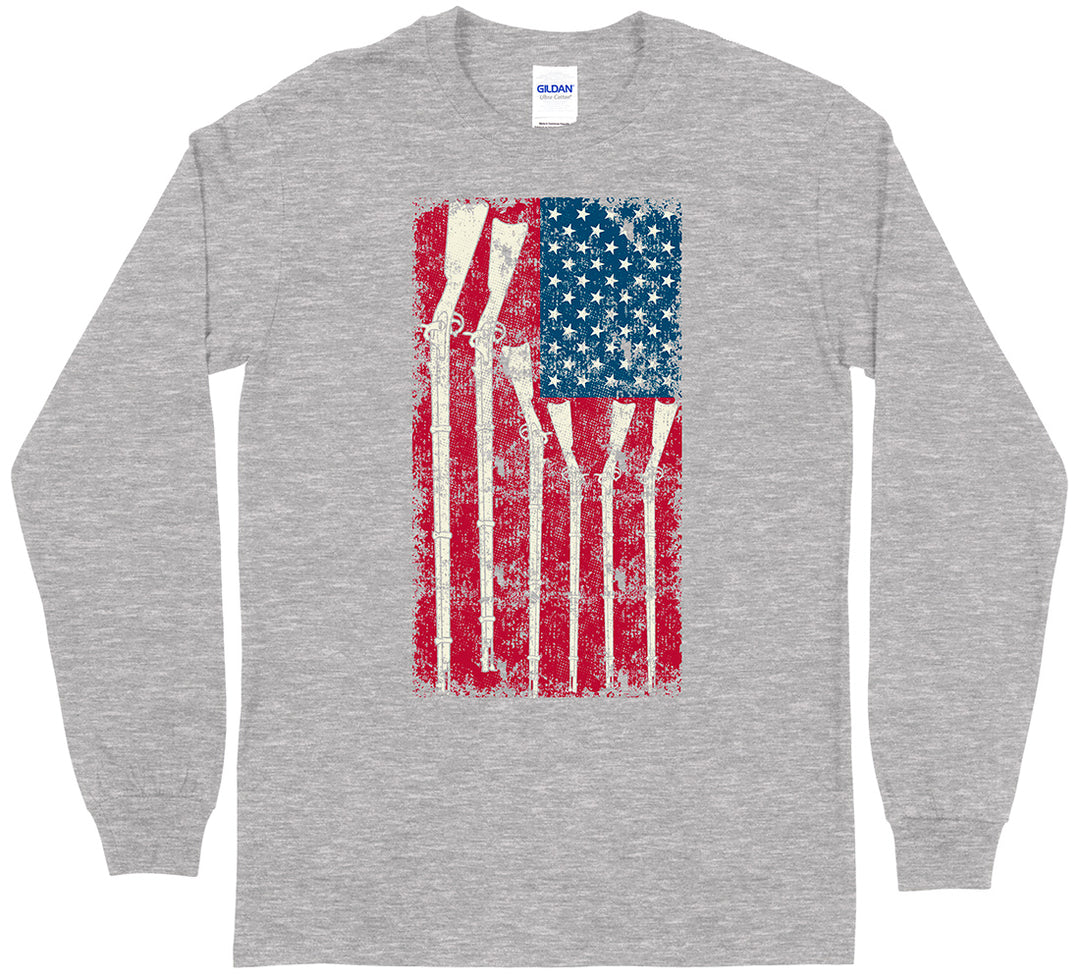 American Flag with Guns 2nd Amendment Long Sleeve T-Shirt - Sports Grey