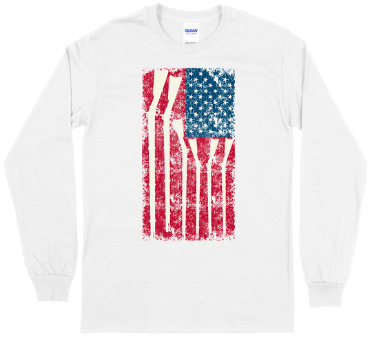 American Flag with Guns 2nd Amendment Long Sleeve T-Shirt - White
