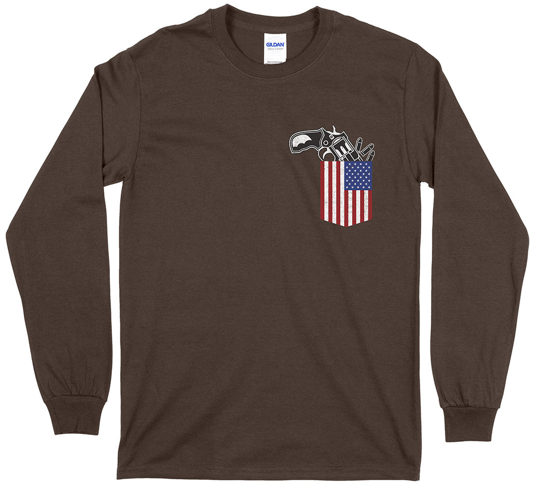 Gun in the Pocket 2nd Amendment Men's Long Sleeve T-Shirt - Dark Chocolate