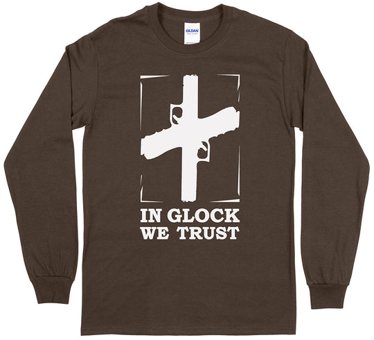 In Glock We Trust Pro Gun Long Sleeve Men's T-Shirt - Dark Chocolate