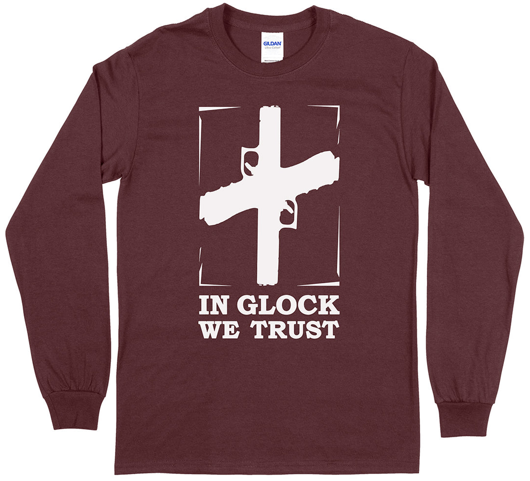 In Glock We Trust Pro Gun Long Sleeve Men's T-Shirt - Maroon