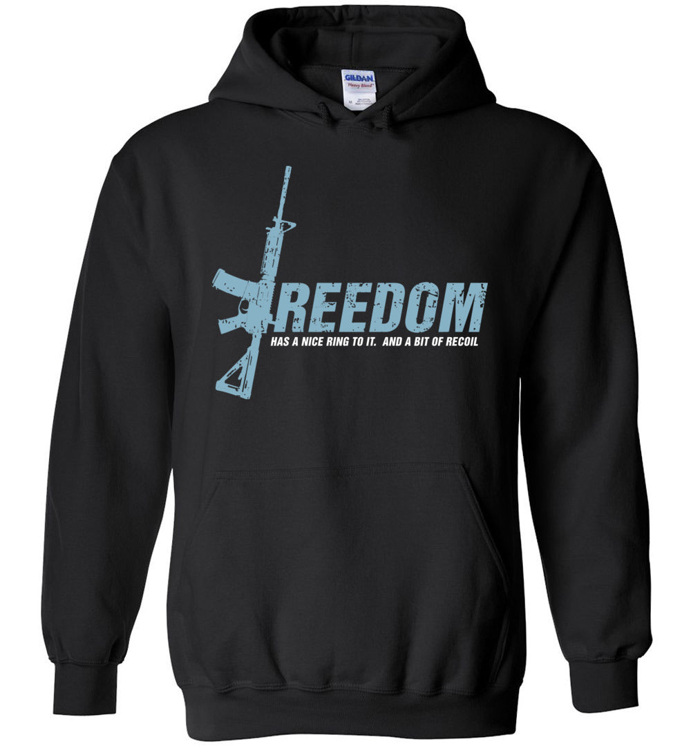 Freedom Has a Nice Ring to It. And a Bit of Recoil - Men's Pro Gun Clothing - Black Hoodie