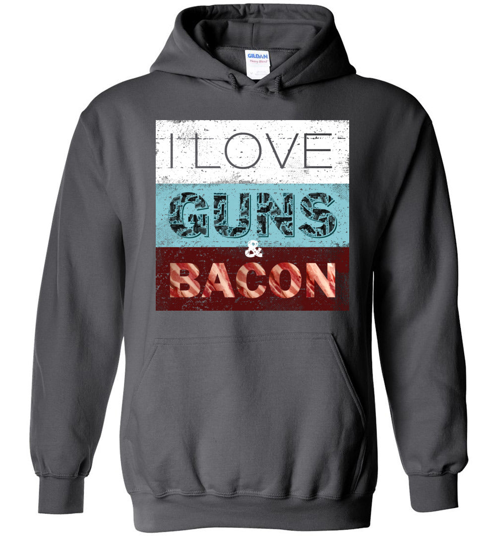 I Love Guns & Bacon - Men's Pro Firearms Apparel - Charcoal Hoodie