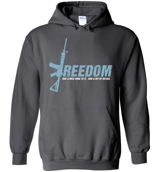 Freedom Has a Nice Ring to It. And a Bit of Recoil - Men's Pro Gun Clothing - Dark Grey Hoodie